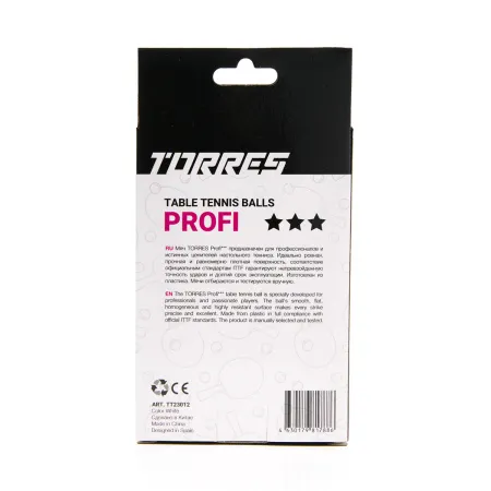 Мяч для наст. тенниса TORRES Profi 3*, TT23012, диам. 40+мм, упак. 6 шт, белый за 338.30 ₽ купить в Магнитогорске