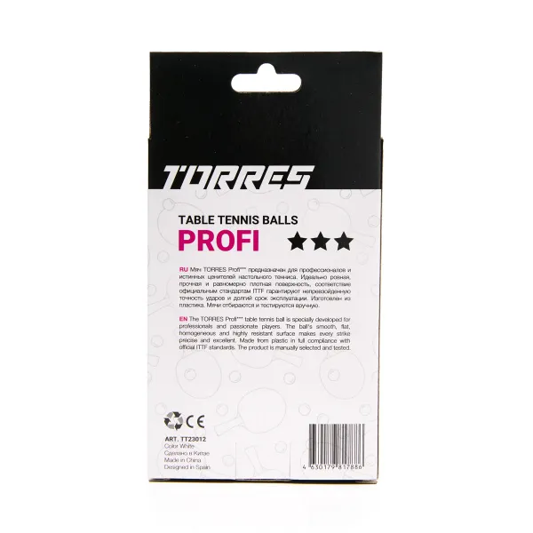 Мяч для наст. тенниса TORRES Profi 3*, TT23012, диам. 40+мм, упак. 6 шт, белый за 338.30 ₽ в Магнитогорске