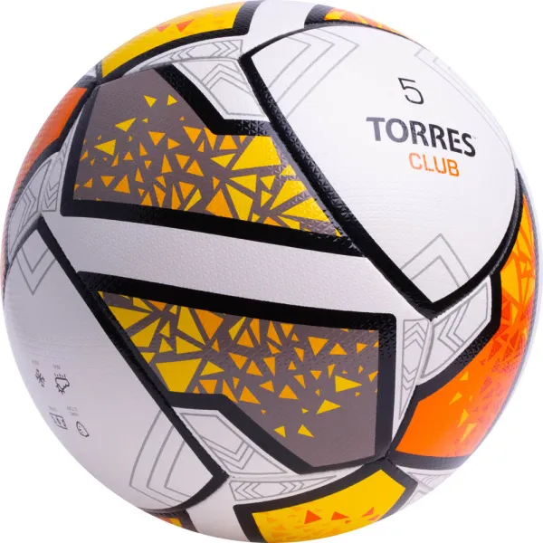 Мяч футб. TORRES Club, F323965, р.5, 10 пан., ПУ, гибрид. сшив, бел-оранж-желт за 2&nbsp;225.30 ₽ в Магнитогорске